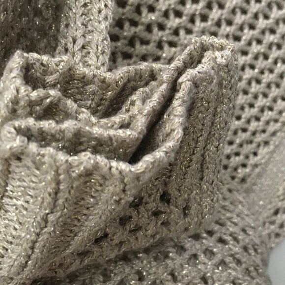 Robert Rodriguez Scoop Neck Open Knit Crochet Sweater Tan Gold Shimmer M - Picture 6 of 8